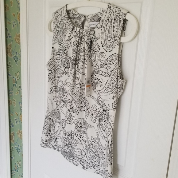 Calvin Klein Large Paisley Jersey Pleated Neck Top - Picture 2 of 10
